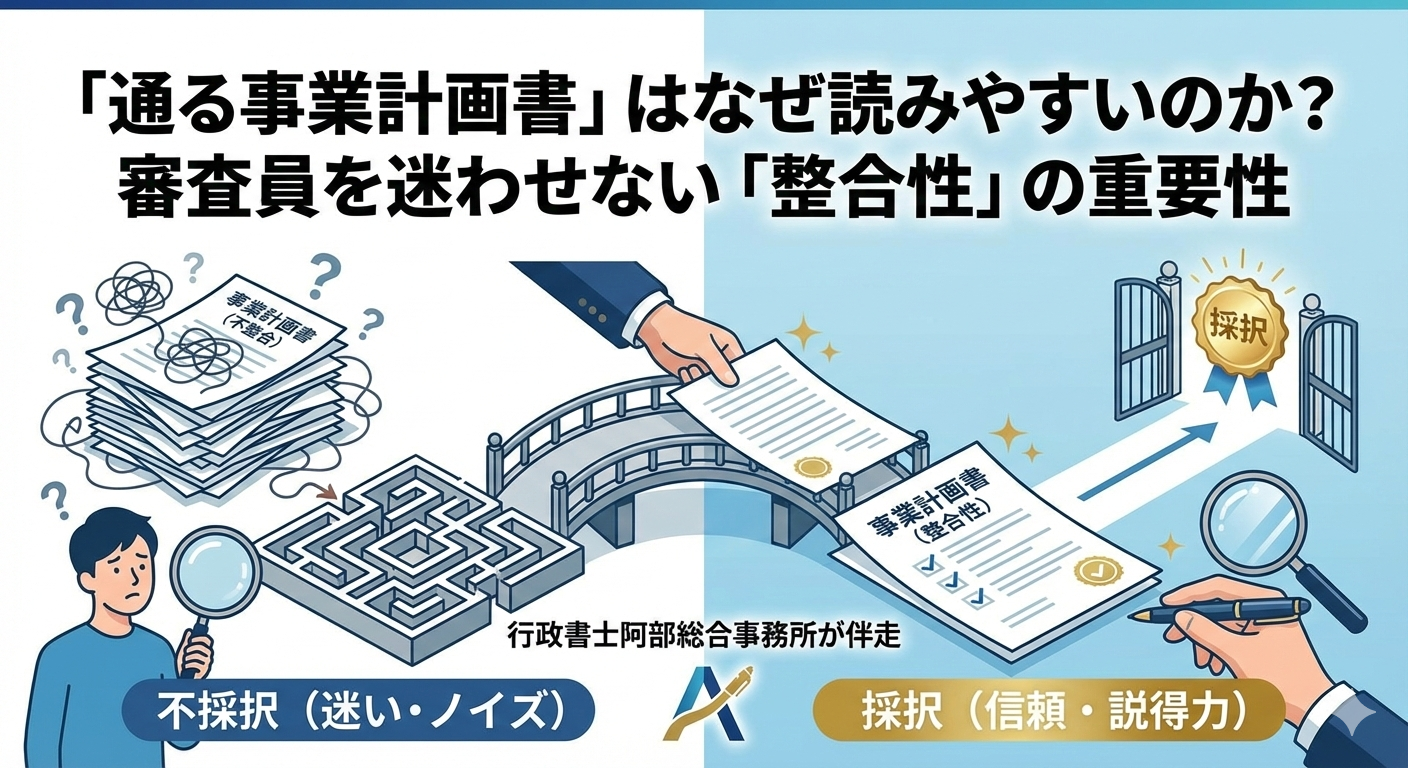 「通る事業計画書」はなぜ読みやすいのか？審査員を迷わせない「整合性」の重要性｜行政書士阿部総合事務所
