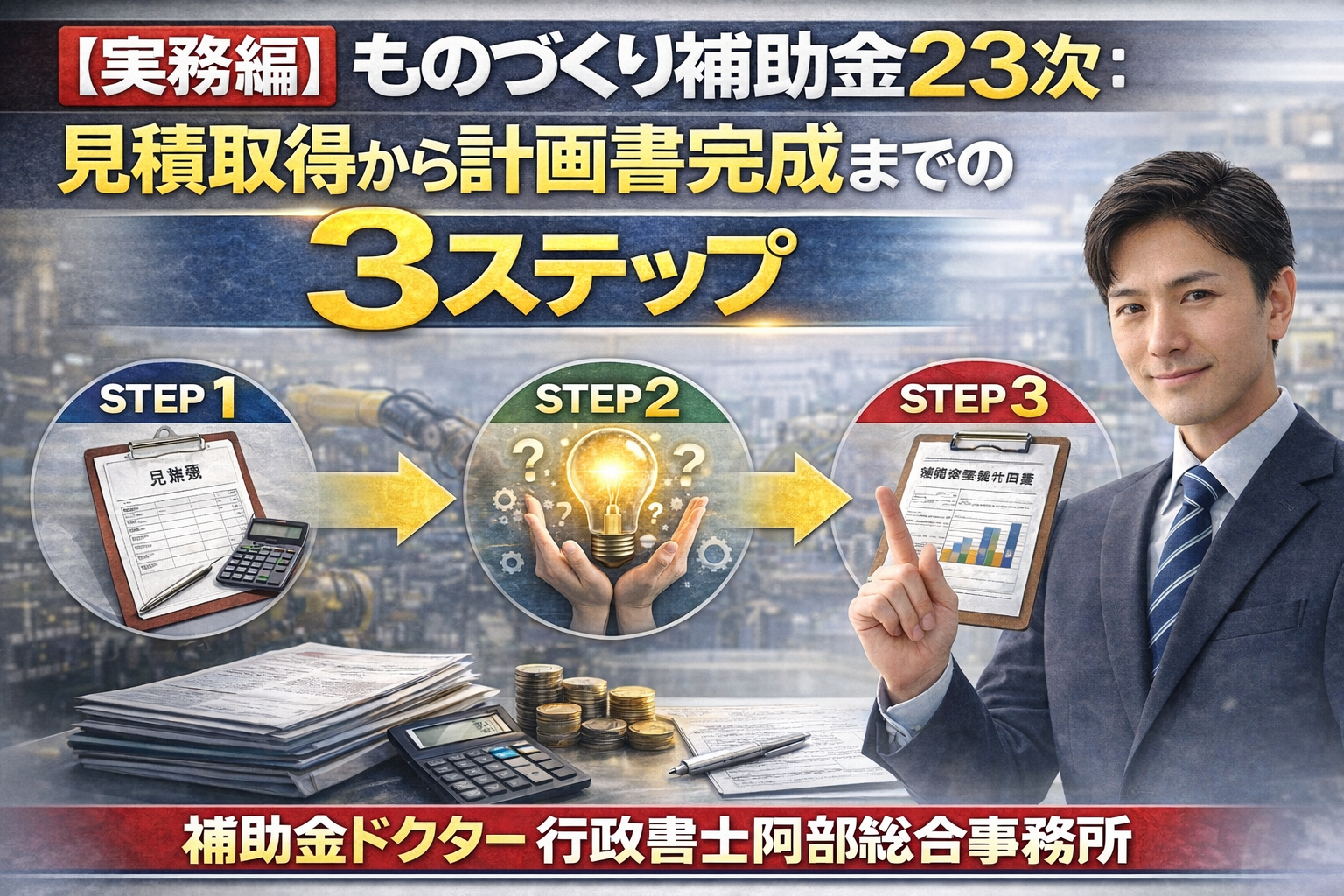 【実務編】ものづくり補助金23次:見積取得から計画書完成までの「3ステップ」|行政書士阿部総合事務所