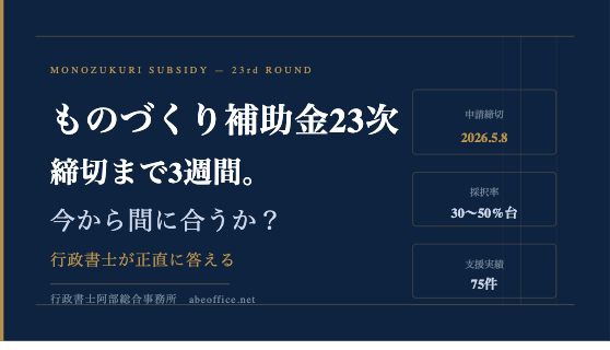 ものづくり補助金23次、締切まで3週間。今から間に合うか？行政書士が正直に答える