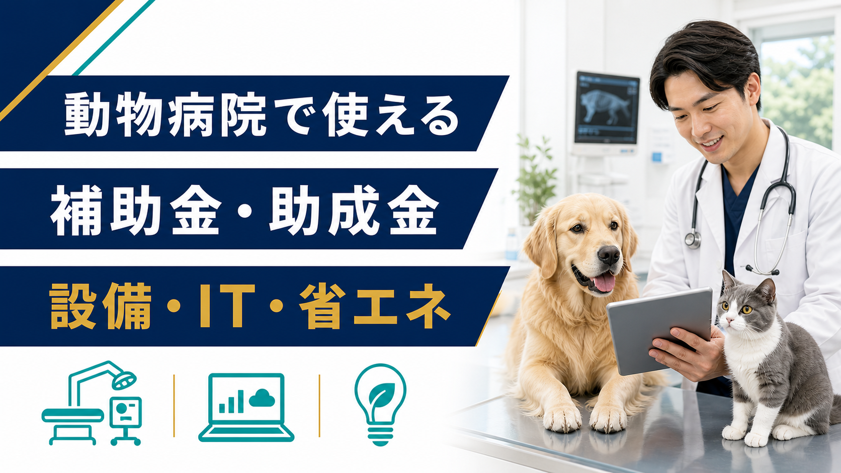 動物病院で使える補助金・助成金を設備・IT・省エネ別に示すアイキャッチ